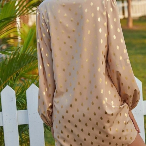Notched Neck Gold Polka Dotted Tunic Dress Without Belt. New Without Tags - Picture 5 of 11